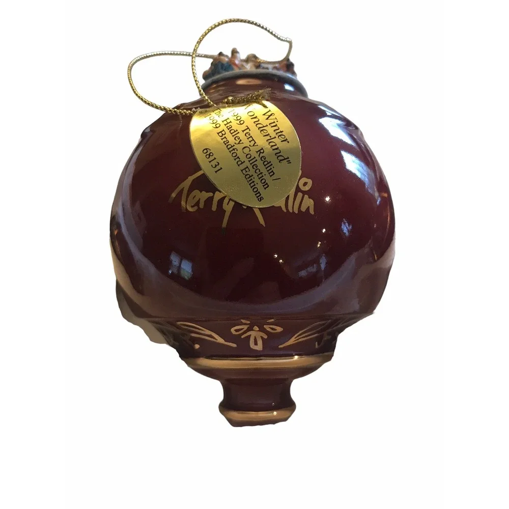 Terry Redlin Pleasures of Winter Christmas Ornament‎ Porcelain Bradford set of 3
